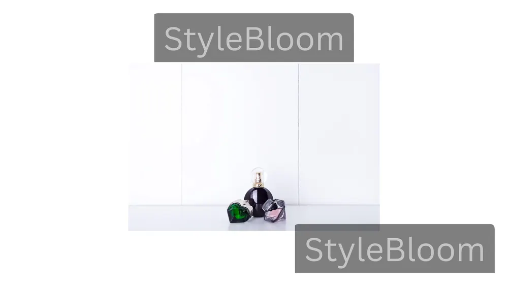 Small generic perfume bottles on a white shelf