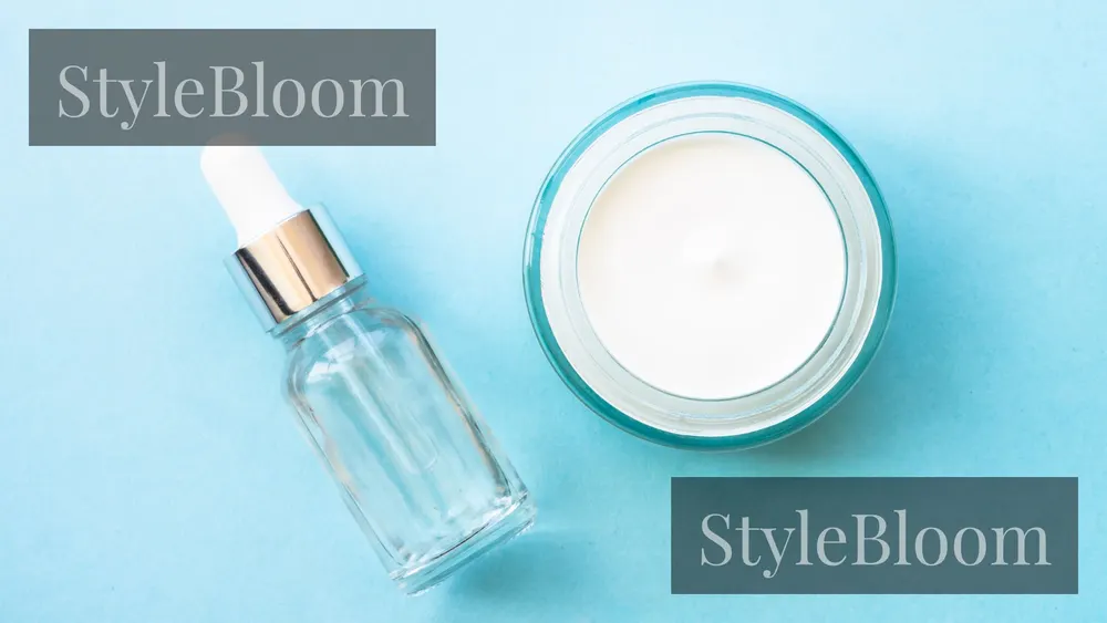 An unlabelled dropper bottle beside an open cream jar