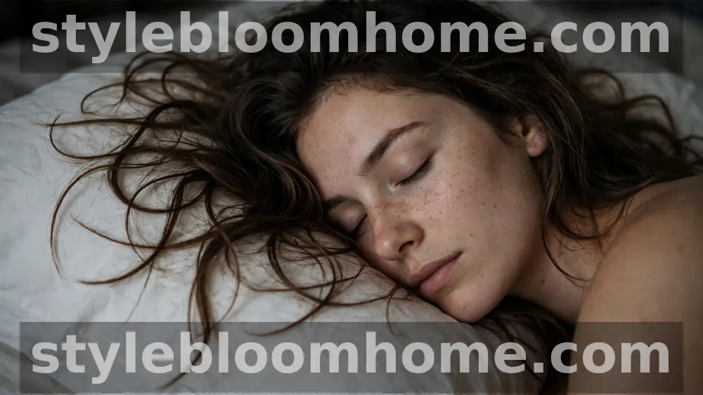 Illustration: a woman asleep with her long hair spread and tangled across a plain white pillowcase