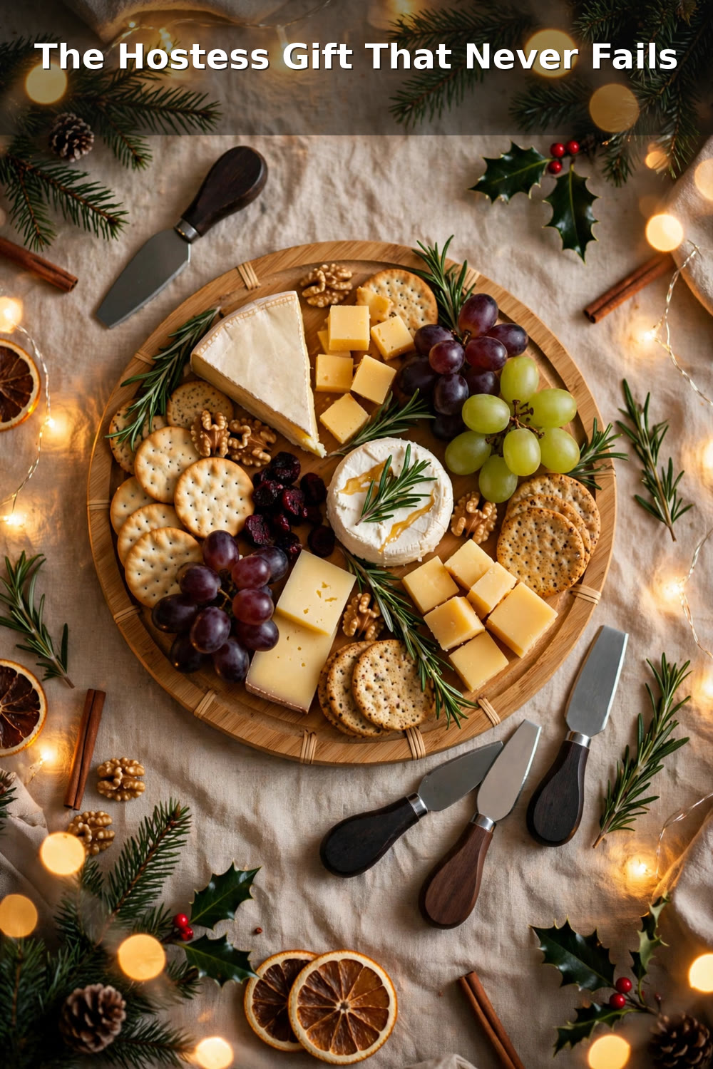Bamboo charcuterie board set styled for a holiday party