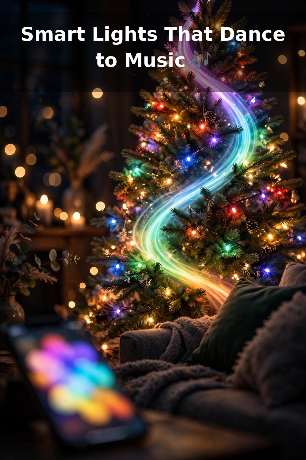 Govee smart Christmas lights with app control glowing on a Christmas tree