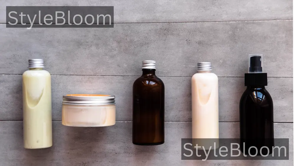 Generic body-care bottles and jars in a flat lay