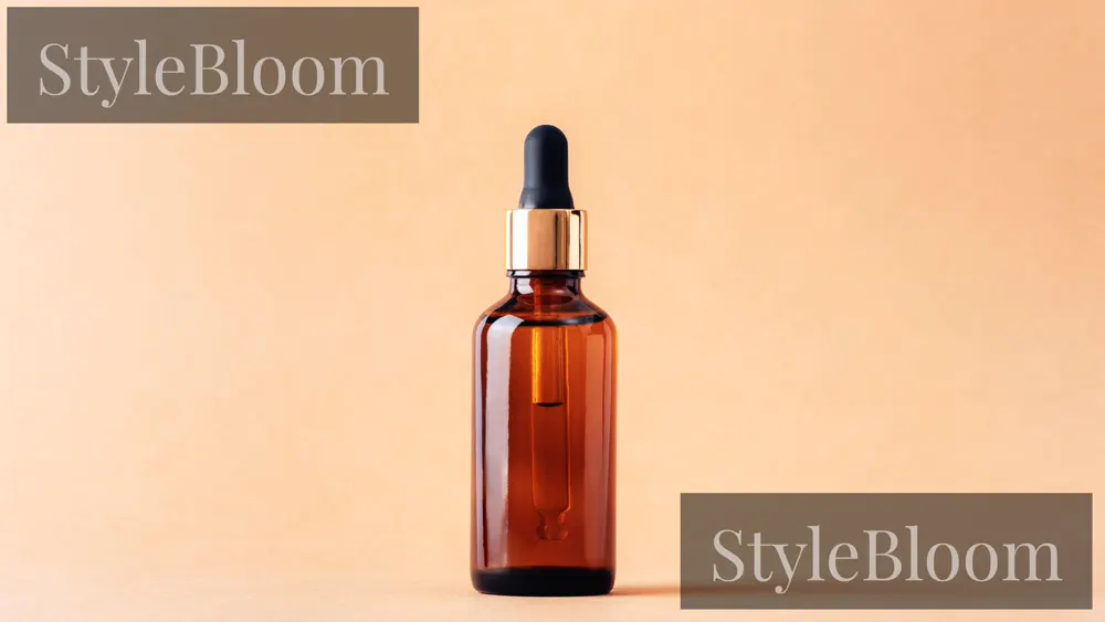 An unlabelled amber dropper bottle, plain background