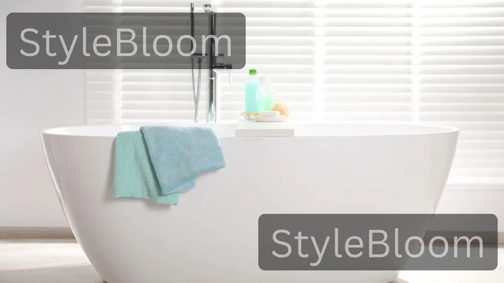 A bathroom scene with towels and body care items ready for a shower routine