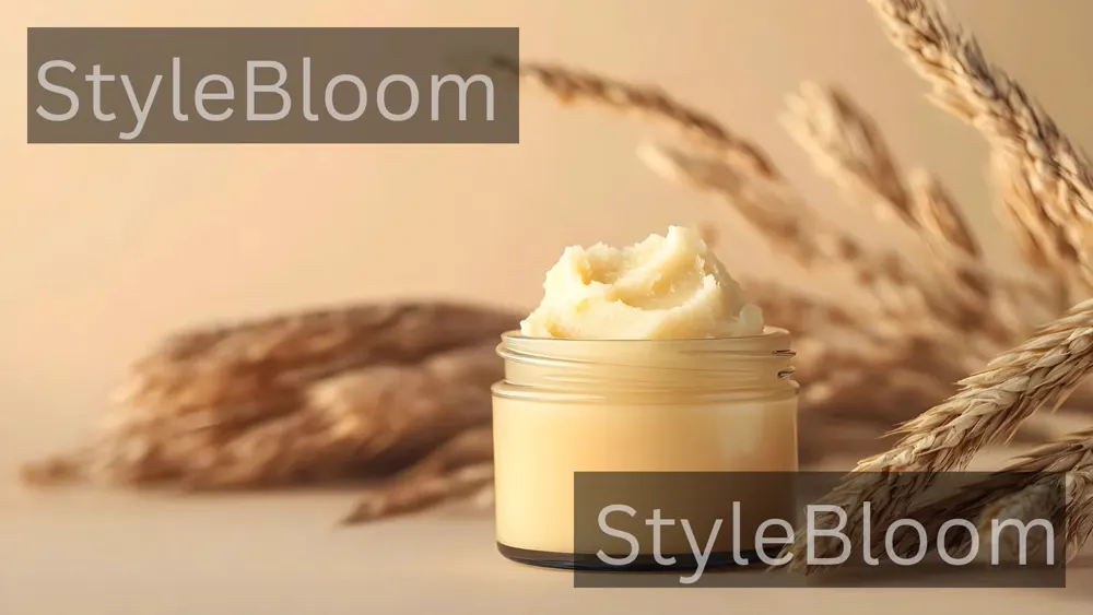 An open cream jar with thick cream on a beige background