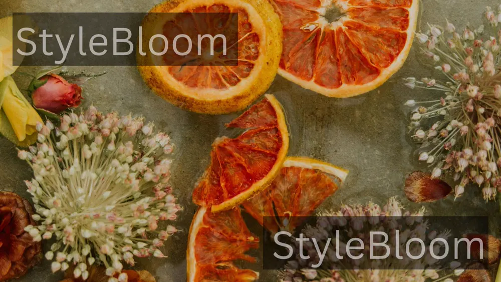 Citrus fruit and blossom in a flat lay