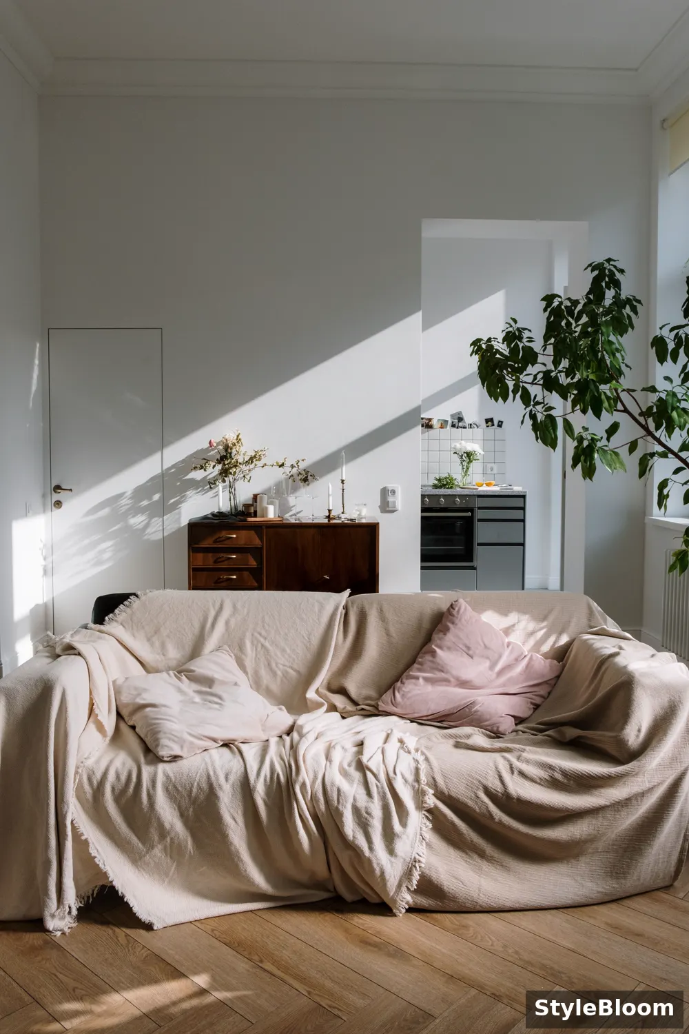 A bright clean living room wall in daylight